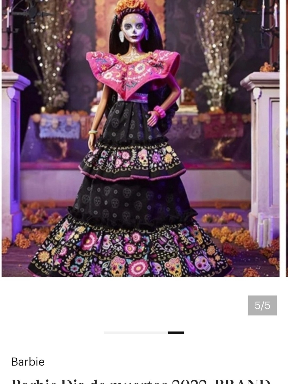 Barbie Día de Muertos Doll - Black, Pink & Purple Gown - Picture 9 of 11